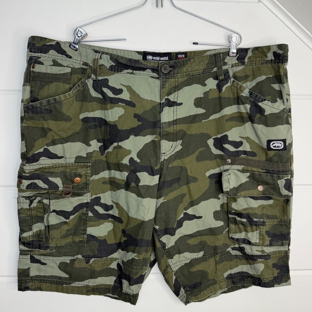 Ecko Unltd Mens 46 Army Camo Print Cargo Shorts Green Woodland Streetwear